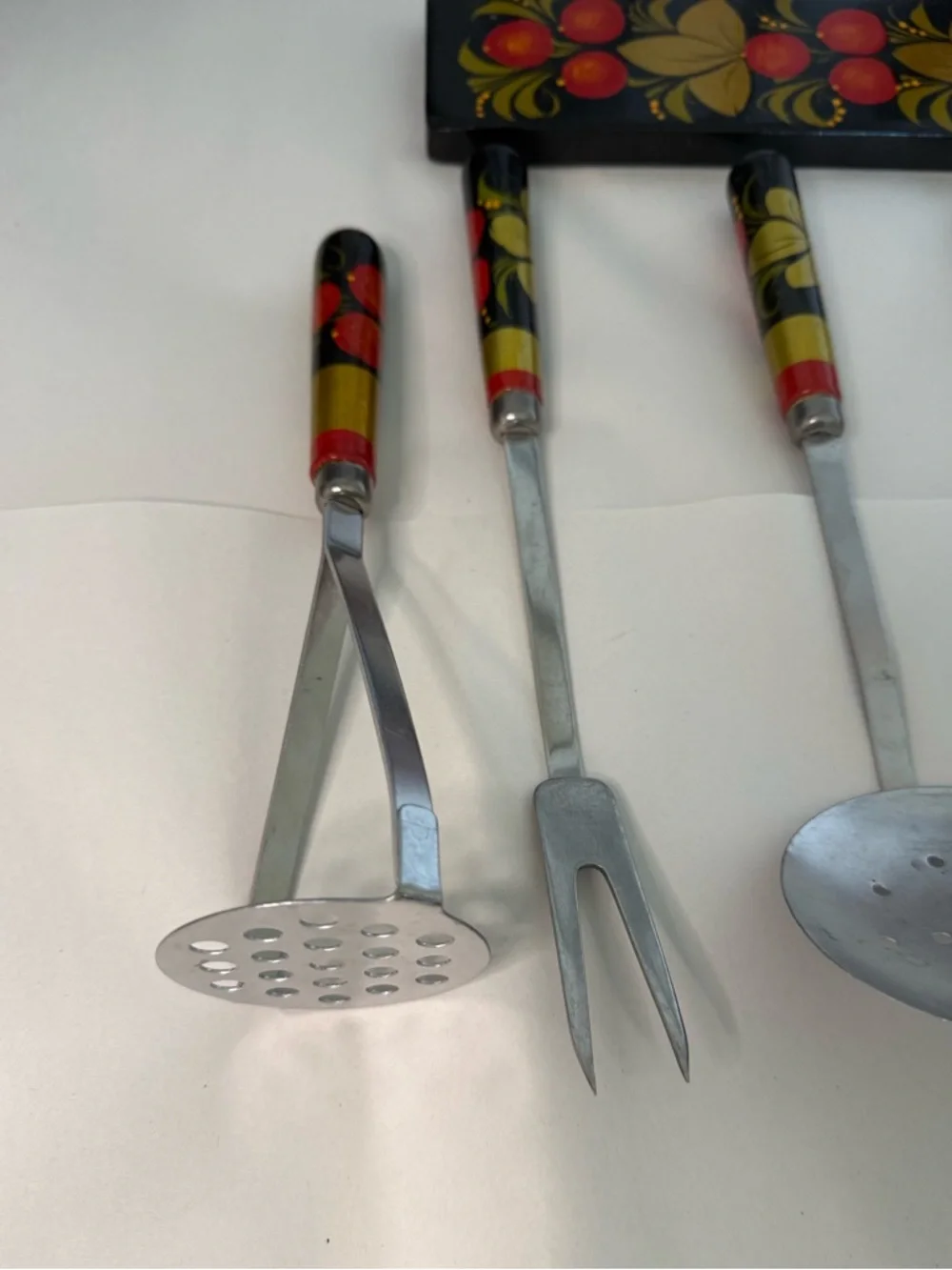 Khokhloma Assorted Kitchen Utensil Set of 7 Items hand painted Floral